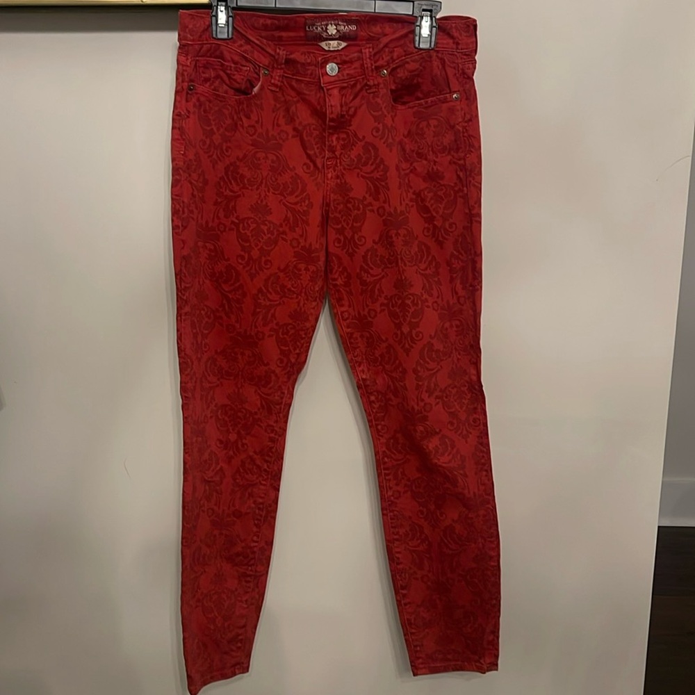 Lucky Brand Sofia Skinny Mid rise Women’s Red Printed Pants 10/30